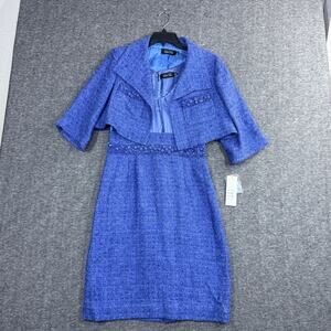 Rickie Freeman for Teri Jon Tweed Dress With Jacket Silk Bamboo Periwnkle Blue